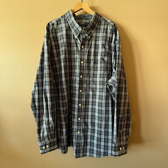 Men's Big and Tall 3XLT Izod Button Down Dress Shirt Blue White Plaid - Picture 2 of 8